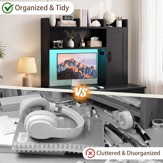 Desktop Storage Shelf, 37.4" Computer Desk Organizer 3-Tier Wood Desktop - Image 4