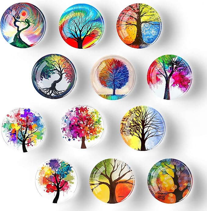 12Pcs Glass Refrigerator Magnet Fridge Sticker，Life Tree Crystal Fridge Magnets Decoration for Crafts,Strong Fridge Magnets for Kitchen, School,Office Whiteboard, Cabinet and Dishwasher (Life Tree)-DeskLoop Office