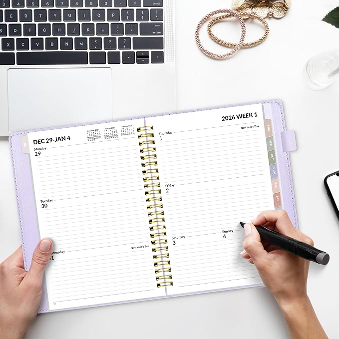 SUNEE 2026 Weekly & Monthly Planner 6.4"x8.5"- 12 Month, Vegan Leather Cover - Image 5