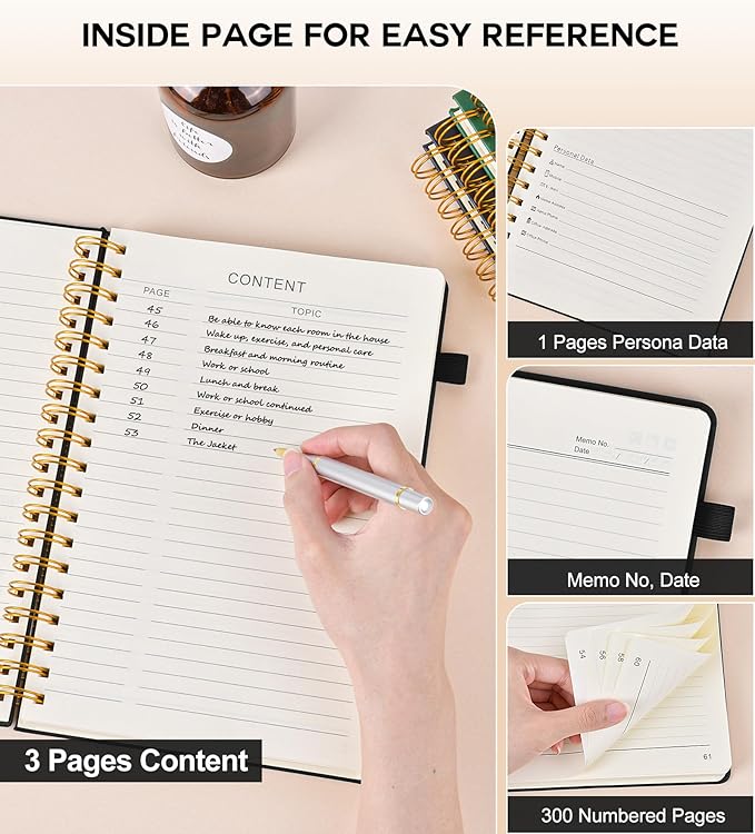 Large Spiral Notebook Journal for Women Men - 300 Numbered Lined Pages, College Ruled,B5 Hardcover Spiral Bound Notebook for School, Work, Note Taking, Writing, Leather Spiral Journal 7"x10"-DeskLoop Office