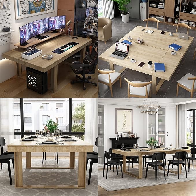 ECACAD 7FT Conference Table for 6-8 People, Large Rectangular Meeting Table, Modern Seminar Table for Office Meeting Conference Room, Brown (86.6”L x 47.2”W x 29.4”H)-DeskLoop Office