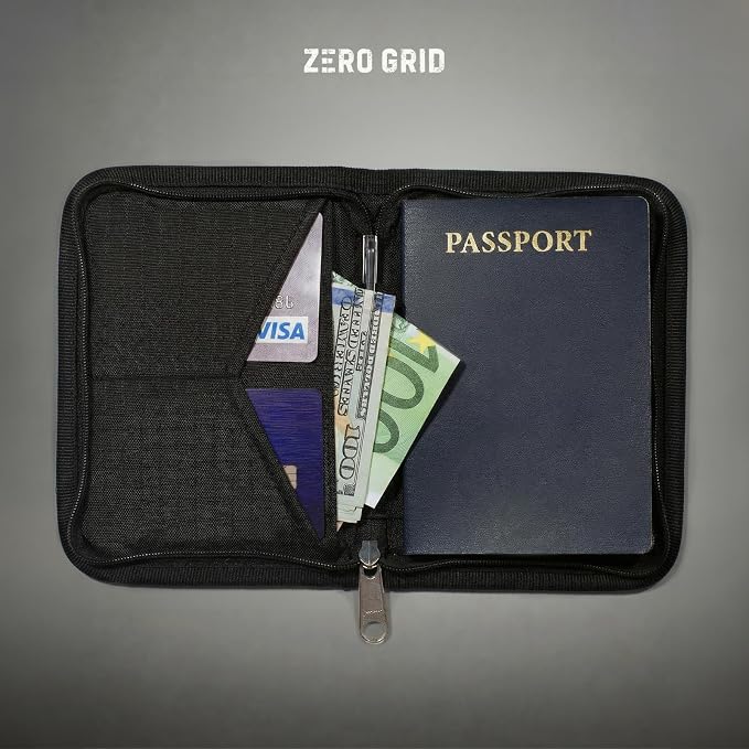 Zero Grid RFID Passport Holder & Travel Wallet, Zippered Wallet - Image 2