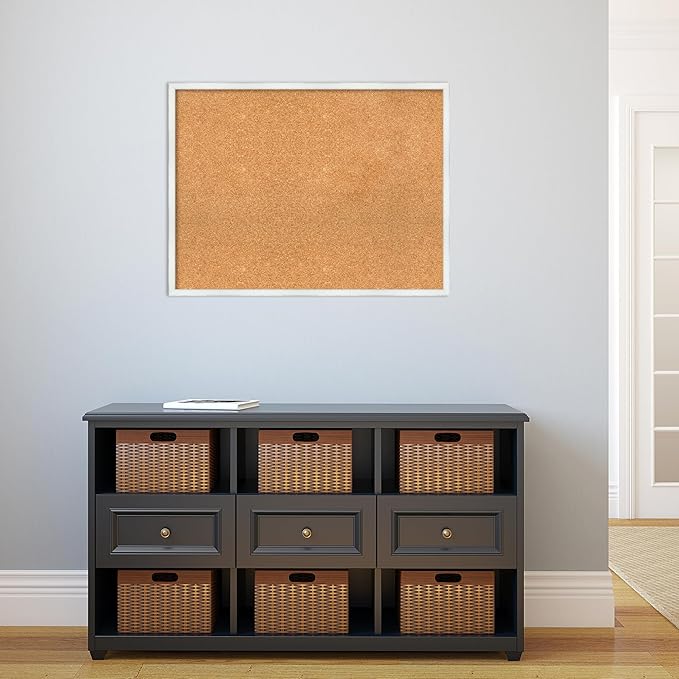 Amanti Art Natural Cork Board for Wall, 25x33 Vision Board with White Frame, Large Corkboard Office Decor for Home Organization, Country Rustic Corkboard Pinboard to Display Items for Home-DeskLoop Office