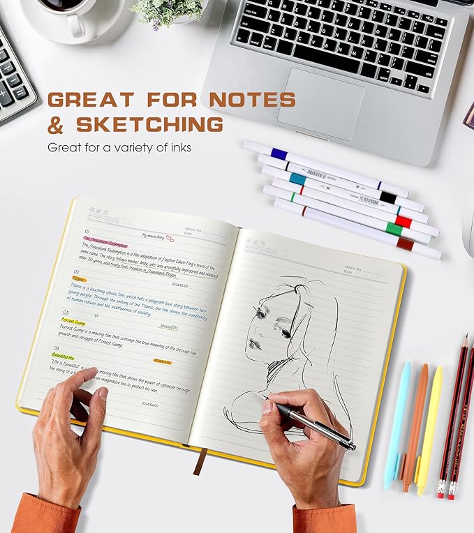 Lined Journal Notebook for Women Men,256 Pages A4 Large Hardcover Leather Journals for Writing,Travel,Business,Work,School,College Ruled Notebooks for Note Taking,Diary Notepad 8.6"×11"(Yellow)-DeskLoop Office