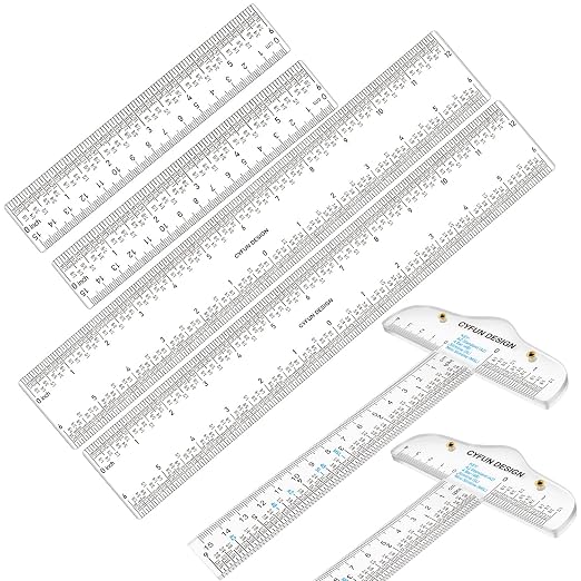 6PCS 6''/12 '' Acrylic Clear Edge Rulers T-Square Ruler, inches and Metric by BAOFALI