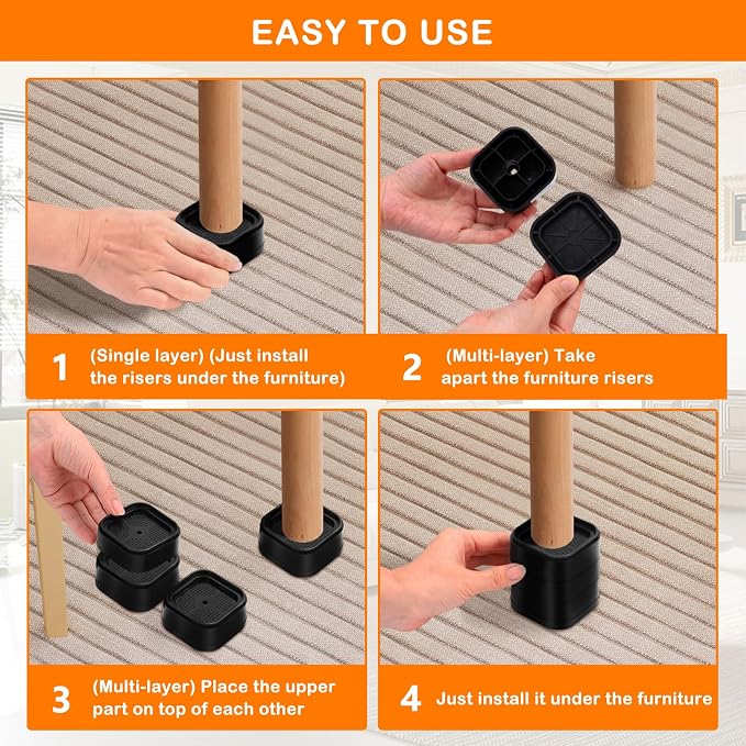 shouwuhho 8 Pack Furniture Risers Adjustable Bed Risers Heavy Duty Lifts Height - Image 7