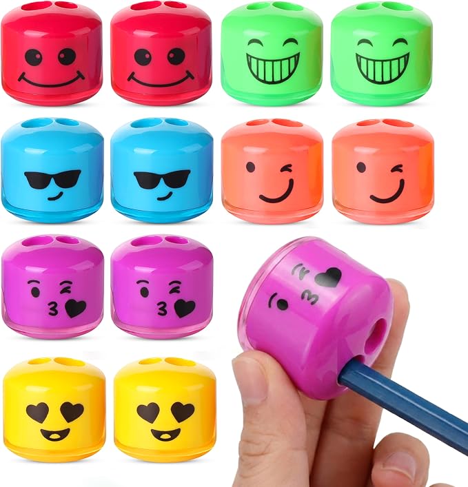 Mr. Pen- Pencil Sharpeners Manual, 12 Pack, Dual Hole, Smiley | Bulk Handheld by MrPen