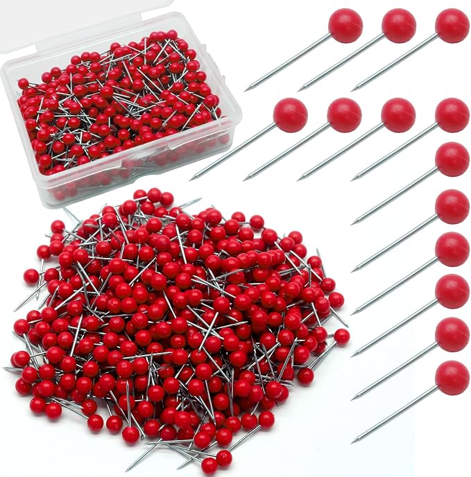 500Pcs Red Map Pins, 1/8 Inch Map Tacks, Round Ball Head Map Push Pins by Auvotuis