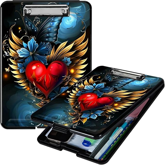 Winged Heart A4 Clipboard with Storage Pen Holder, Clipboards Organizer Nursing by Unknown