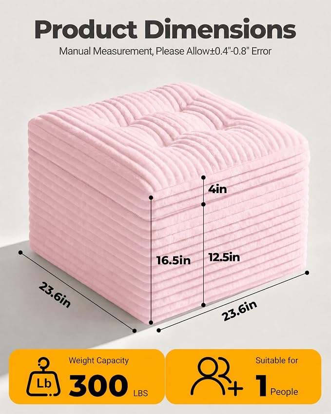 23.6in Pouf Ottoman, Corduroy Ottoman Foot Rest - Image 2