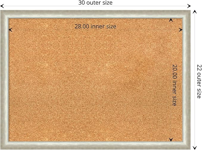 Amanti Art Natural Cork Board for Wall, 22x30 Vision Board with Silver Wood Frame, Medium Corkboard Office Decor for Home Organization, Modern Contemporary Corkboard Pinboard to display items for home-DeskLoop Office