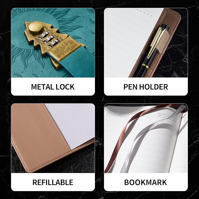 ZXHQ Lock Diary with Pen, A5 Ruled 240 Pages PU Leather Journal with Lock - Image 5