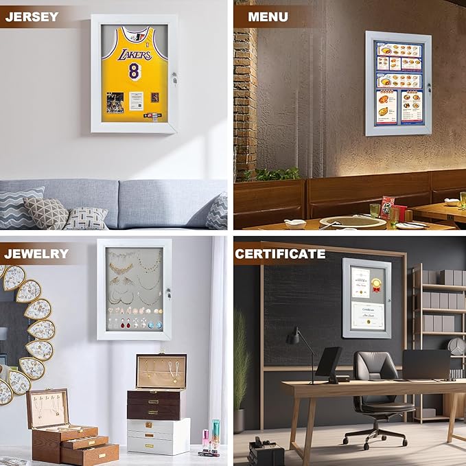 Locking Enclosed Bulletin Board Aluminum Memo Board Wall Mount Noticeboard with Rubber Seal Tamperproof Single Door Display Case for Indoor Or Outdoor Use, 26.8×20 in-DeskLoop Office