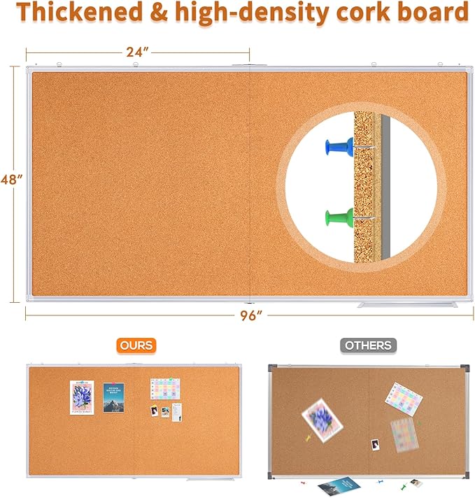 maxtek Large Cork Board 96 x 48 in, Bulletin Board for Walls, 8'x 4' Extra Aluminum Framed Corkboard, Foldable Wall Mounted Back to School Pin Memo Notice Cork Board for Office, Home Wall Display-DeskLoop Office
