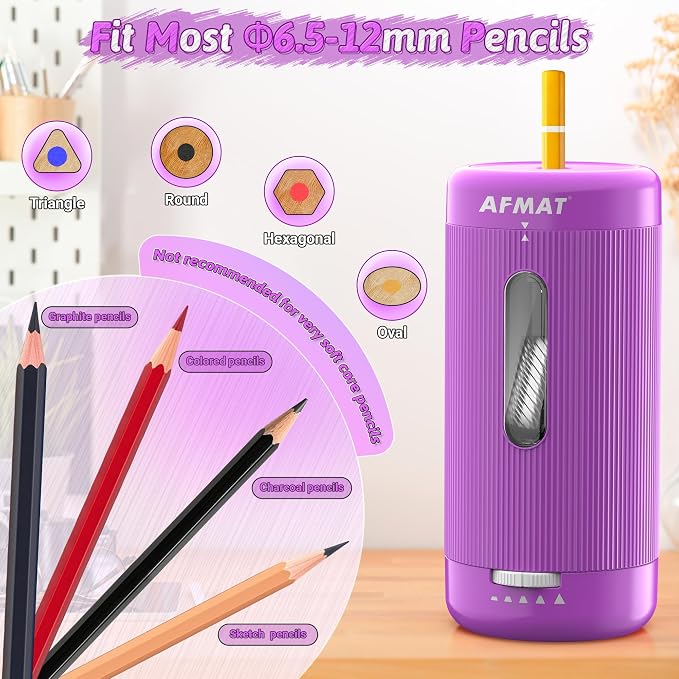 AFMAT Electric Pencil Sharpener, Auto in & Out, 5 Nibs, 7K+ Uses, Fully - Image 3