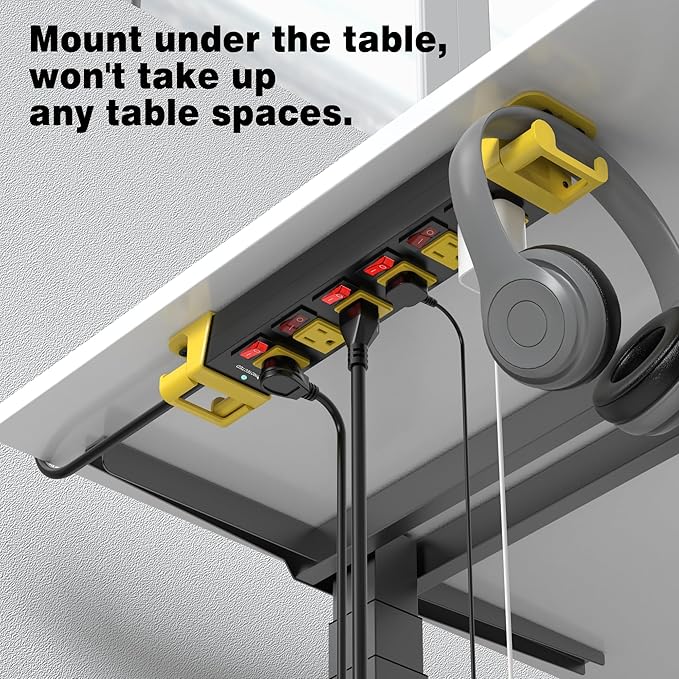 Heavy Duty Power Strip - 6 Outlet Power Strip with Individual Switches Cord Manager Surge Protector 1200J Home Office Garage Industrial Workbench-DeskLoop Office