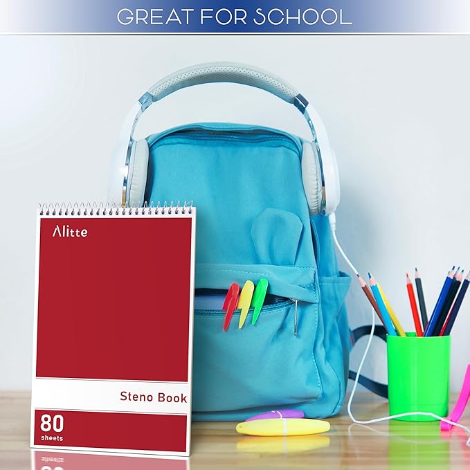 Steno Pads Spiral 6x9-12 Pack Assorted Bright Colors - Perfect for Work, School, and Home Use, Easy Tear-Off Pages, Gregg ruled, White Paper - No Ink Bleeds - 80 Sheets-DeskLoop Office