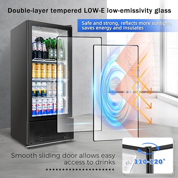 6.5 Cu.Ft Commercial Beverage Refrigerator Glass Door Upright Drink Cooler Display Fridge with Adjustable Shelves and LED Light for Restaurant Bar Store Office-DeskLoop Office