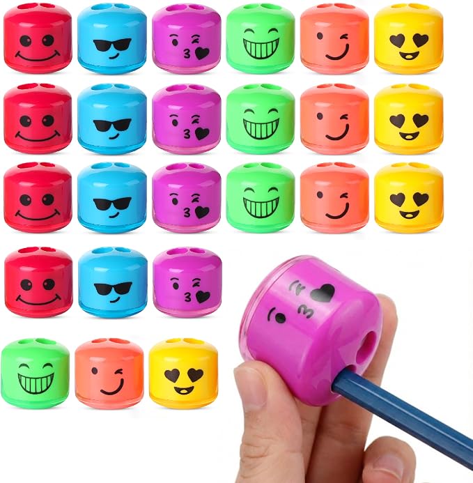 Mr. Pen- Pencil Sharpeners Manual, 24 Pack, Dual Hole, Smiley | Bulk Handheld by MrPen