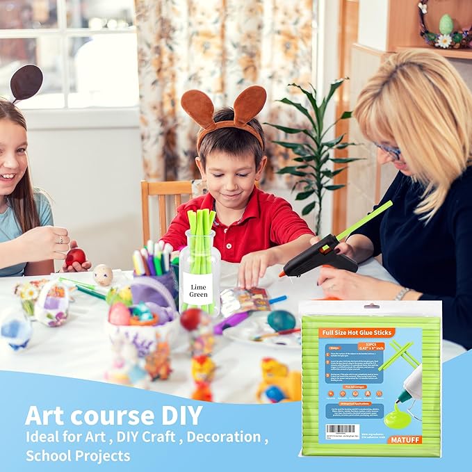 MATUFF Light Green hot Glue Sticks Full Size 0.43” Dia x 8” Long, 52 pcs Hot melt Adhesive Glue Sticks, All-Purpose Colored Glue Gun Sticks for Christmas Decoration Crafts Arts School Repair Bonding-DeskLoop Office