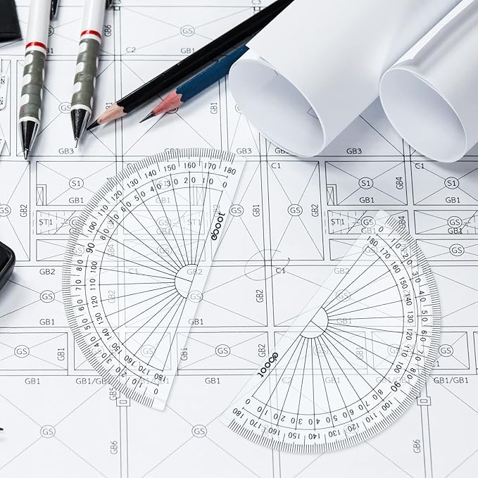 Zonon 3 Pcs 4 Inch Clear Plastic Protractor Bulk Math Protractors Set 180 Degrees Geometry Drafting Tools for Classroom Industry Office Back to School Supplies-DeskLoop Office