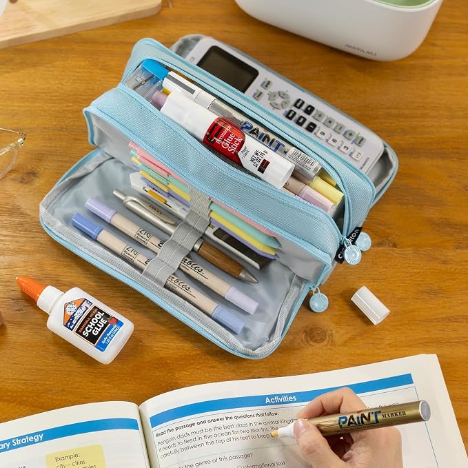 CICIMELON Big Capacity Pencil Case 3 Compartments Pen Pouch Bag Multifunctional - Image 2