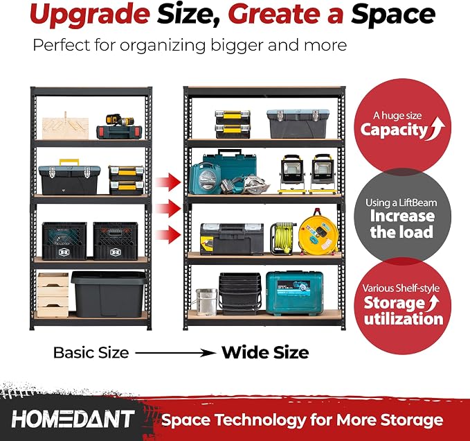 HOMEDANT 47.7" W 5 Tier Heavy Duty Garage Shelving Adjustable Metal Rack - Image 10
