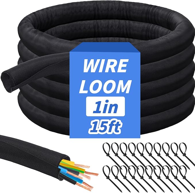 15FT Split Braided Sleeve Cable Management, 1 Inch Wire Loom Tubing Cord by Oleitodh
