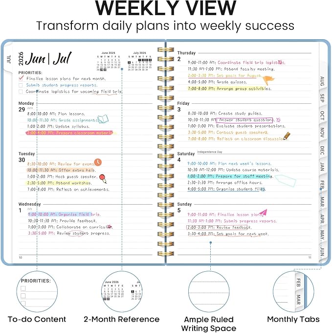 Academic Planner 2026-2027, Weekly and Monthly Calendar Planner Book, July 2026 - Image 3