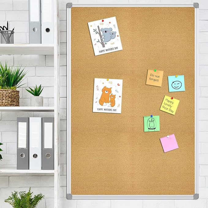 Lockways Cork Board Bulletin Board, Double Sided Corkboard 36" x 24", Wall-Mounted Aluminum Framed Message Presentation Notice Board 3 x 2-DeskLoop Office