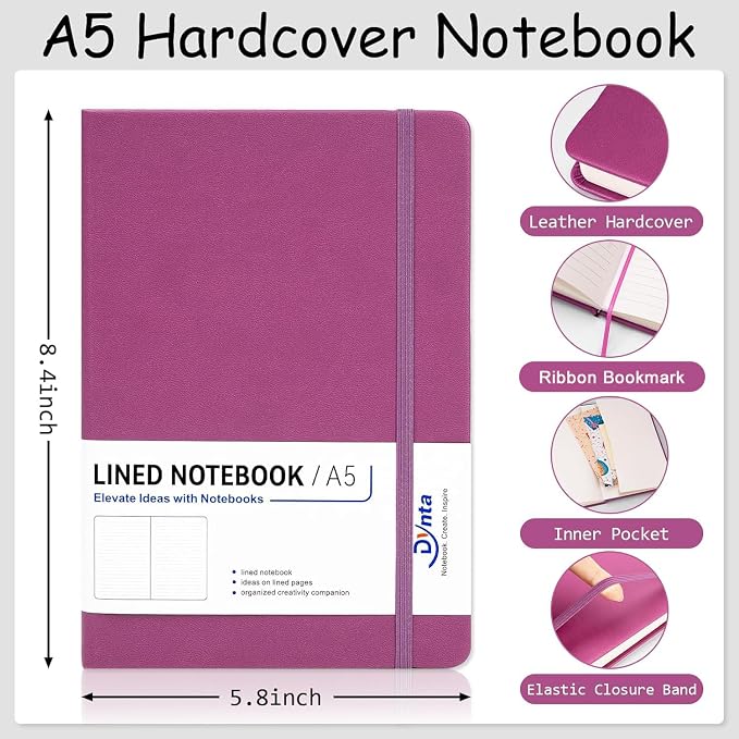 Dynta Lined Journal Notebooks for Women Men, 12 Pack A5 Hardcover Journals Bulk - Image 2