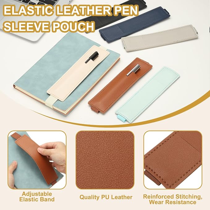 PATIKIL 2Pcs Elastic Notebook Pen Holder, Adjustable Hold 2 Pen Holder PU - Image 3