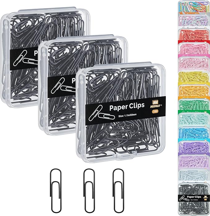 NEEWAY Small Paper Clips, 1.1 Inch Vinly Coated Colored Paperclips, 3 Pack of by NEEWAY