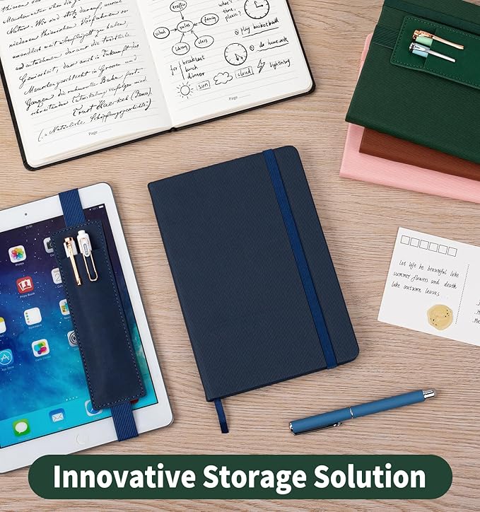 Lined Journal Notebook for Work, A5 Leather Notebook with Pen Holder, 100GSM/160 Pages Thick Paper, Daily Journals for Writing, School, Note Taking, Business, Travel, College Ruled-DeskLoop Office