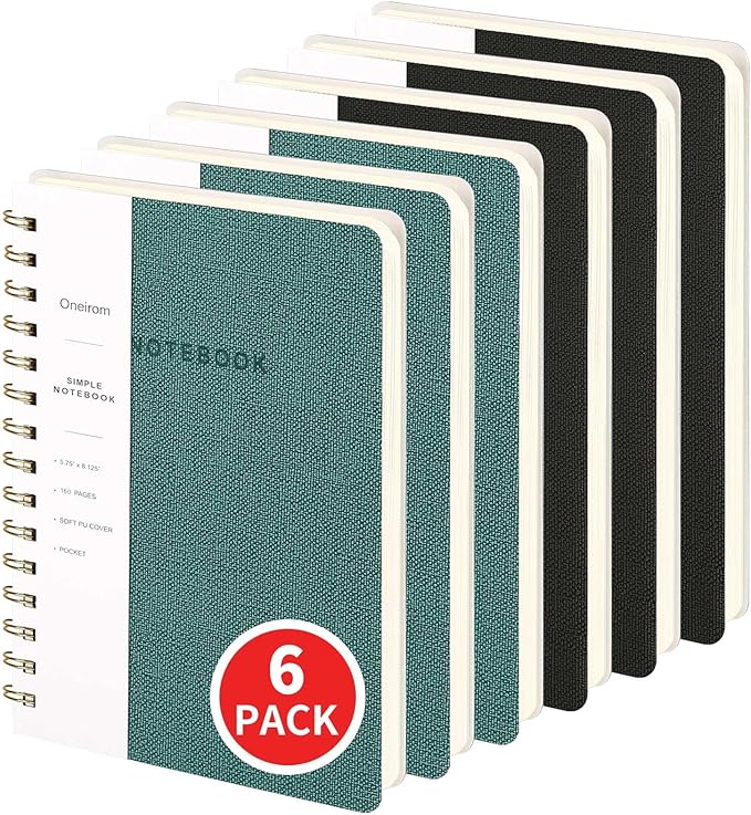Lined Spiral Notebook College Ruled A5 Journal Book for Note Taking, 160 Pages Writing Journal for Office and Home School Supplies 5.75 x 8.125 inch (6pack-3Green/3Black)-DeskLoop Office