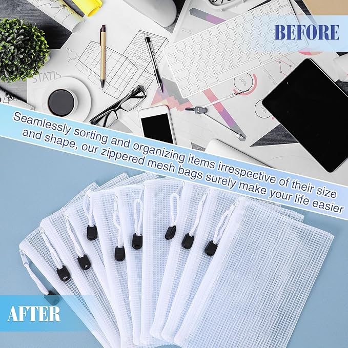 Jetec 32 Pcs Mesh Zipper Bags Toy Storage Bikini Organizer Bag Bolsas Para Guardar Trajes De Baño Waterproof Zipper Reusable Pouch Puzzle Multipurpose for Storage Office(White,7.5 x 5 Inch)-DeskLoop Office