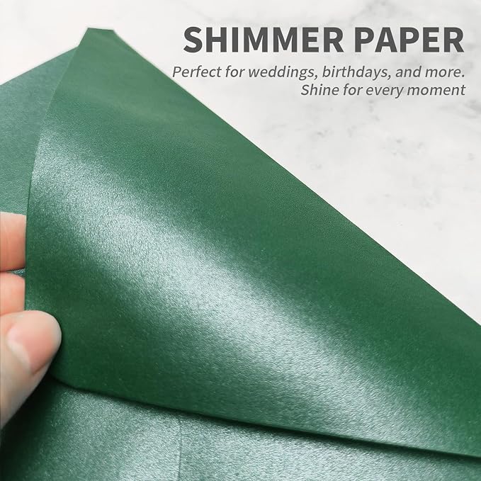YINUOYOUJIA 50 PCS Pearl Green Envelopes A7, 5 x 7 Green Shimmer Envelopes - Image 4