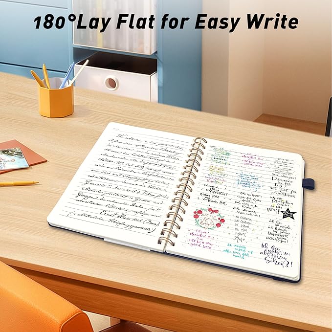 Lined Spiral Journal Notebook for Women & Men, College Ruled Hardcover Notebook for Work & Note Taking, Journals for Writing, 100 GSM, Business, School, 140 Pages, A5(5.8"x8.5") - Black-DeskLoop Office