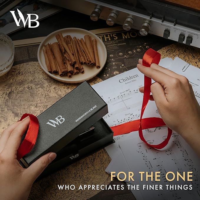 Wordsworth and Black Ballpoint Pen Black Lacquer- Stunning Luxury Pen Chrome Finish, Ink Refill, Best Gift Set for Men & Women, Refillable, Elegant, Nice Pens, Fine Point