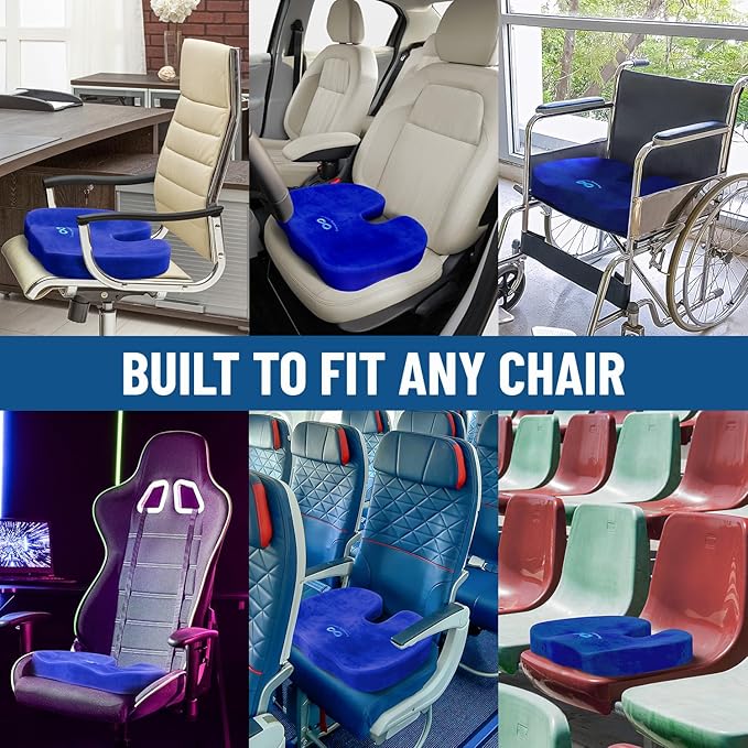 Everlasting Comfort Doctor Recommended Memory Foam Seat Cushion for Office Chairs & Car Seat - Ergonomic Office Desk Accessories for Tailbone Pain Relief, Sciatica & Back Support-DeskLoop Office