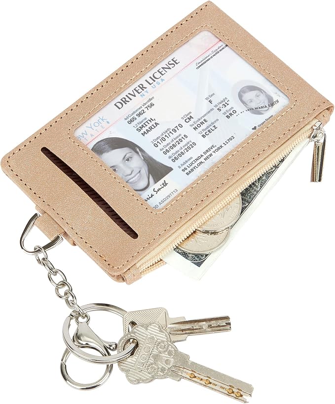 Women & Men Keychain Card Holder Case Zipper Slim Minimalist Front Pocket Wallet - Image 3
