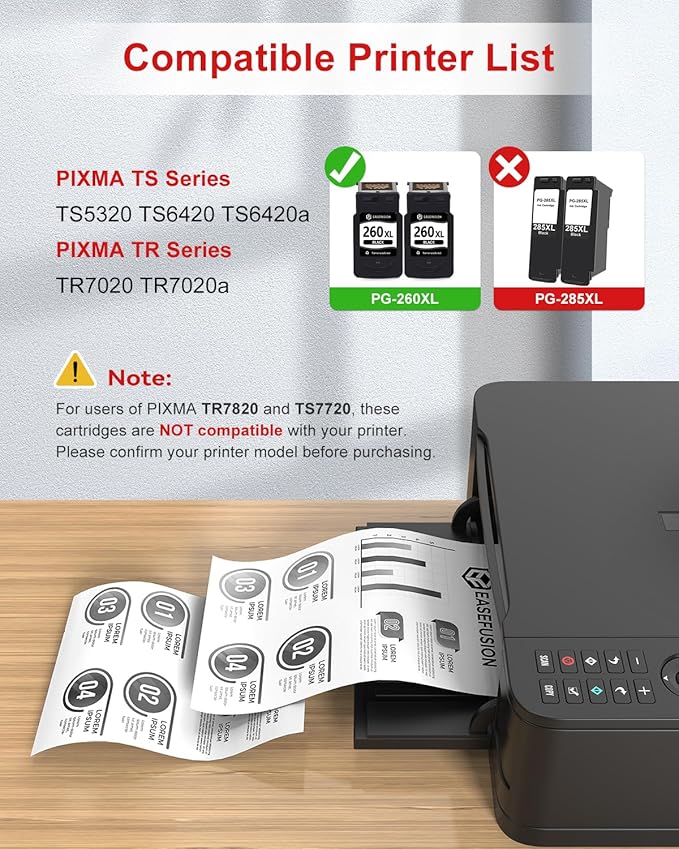 260XL Replacement for Canon 260XL PG-260 Black Ink Cartridges 260 PG260 Compatible with Canon Pixma TS6420a TS6420 TR7020a TS5300 TS5320 TR7020 Printer Ink Cartridges (2 Black)-DeskLoop Office