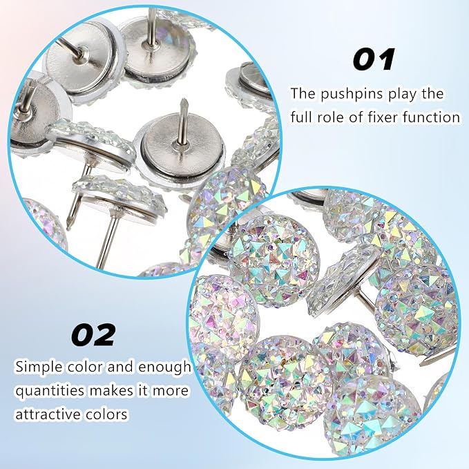 Prasacco 40 Pcs Diamond Push Pins Glitter Rhinestone Thumb Tacks Decorative - Image 6