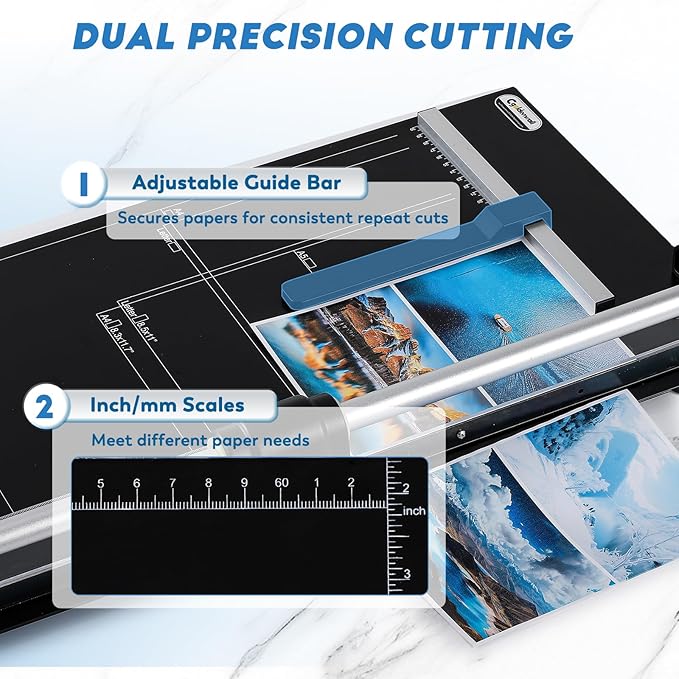 CGOLDENWALL A2 Rotary Paper Trimmer, 12 Sheets, w/Extra Blade & Gloves, for Cardstock Photo, Heavy Duty Paper Cutter for Offices Schools Crafts (24.8 Inch Cut Length)-DeskLoop Office