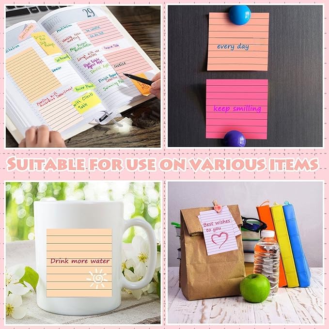 Yexiya 64 Pcs Lined Sticky Notes Self Stick Notes with Lines Bright Assorted Colors Sticky Pad for Home Office Products Post Memos, 1920 Sheets(4 x 6 Inch, 3 x 3 Inch,Fashion Color)-DeskLoop Office