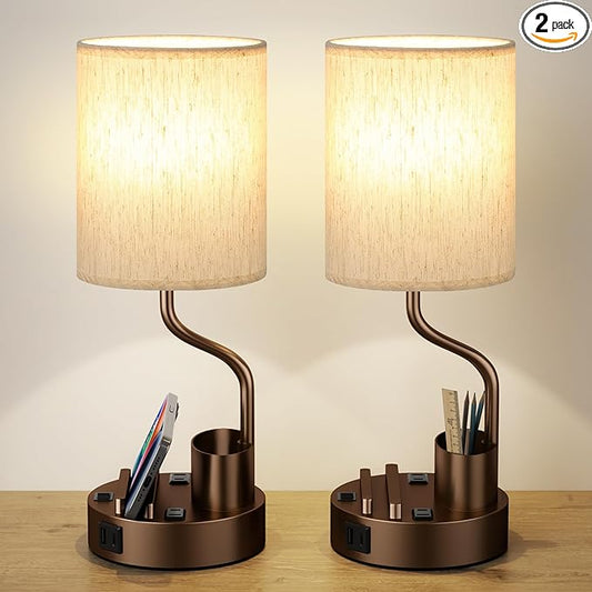 Bedside Table Lamps for Bedroom Set of 2 by Fenmzeelighting