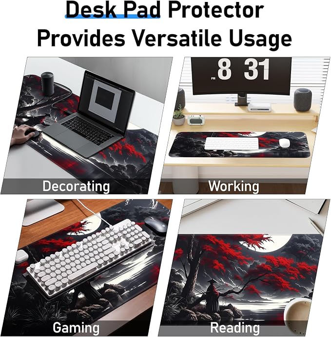 Japanese Dark Red Moon Gaming Mouse Pad, Extended Mouse Pad - Image 7