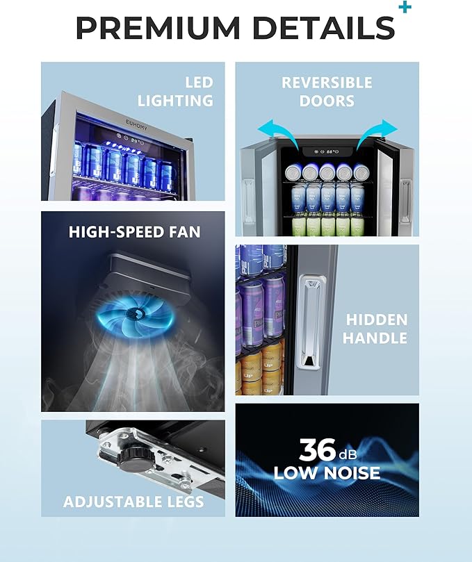 EUHOMY Beverage Refrigerator and Cooler, 128 Can Mini fridge with Glass Door, Small Refrigerator with Adjustable Shelves for Soda Beer or Wine, Perfect for Home/Bar/Office, Silver-DeskLoop Office