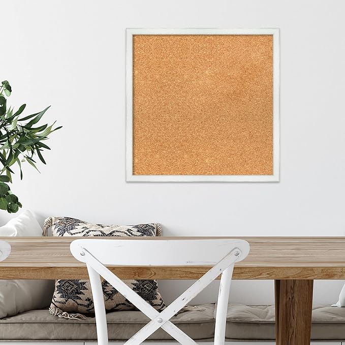 Amanti Art Natural Cork Board for Wall, 19x19 Vision Board with White Frame, Small Corkboard Office Decor for Home Organization, Country Rustic Corkboard Pinboard to Display Items for Home-DeskLoop Office