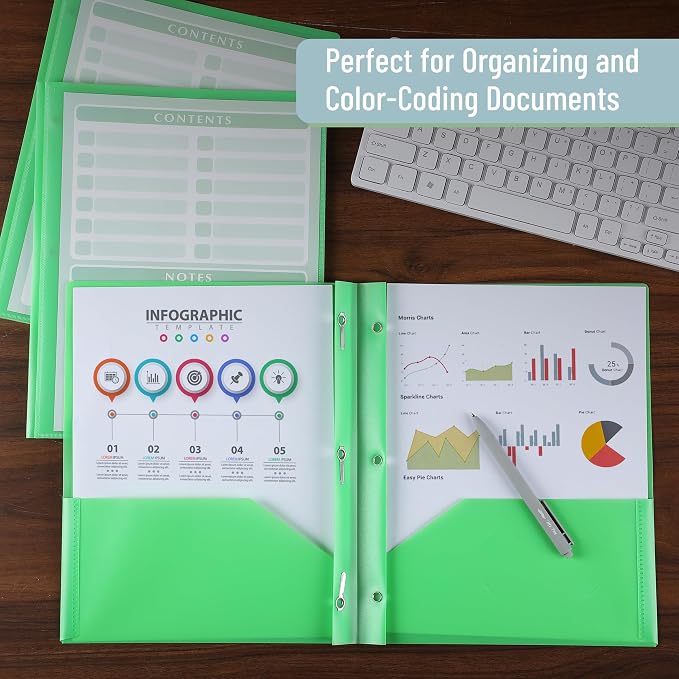 Mr. Pen- Plastic Folders with Pockets and Prongs, 24 Pack, Letter Size | Green - Image 7